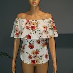 Vibe Sportswear Floral Print Off The Shoulder Top